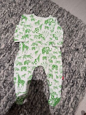 Magnetic Me White Footed One-Piece with Green Safari Print